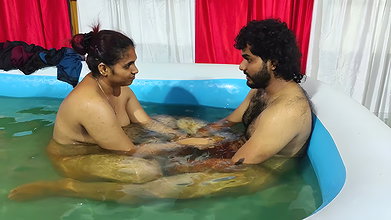 Couple romance in pool