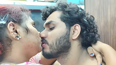 Hot couple lip lock with navel lick and boobs press