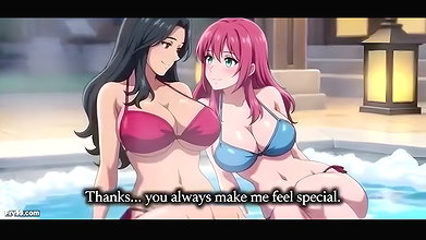 Stepmom and stepsister taking hot bath and pressing togather