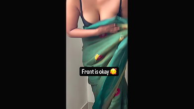CORPORATE WORKING WIFE SEXY TEASE IN BRA BLOUSE AND SAREE FOR MANAGER (2)2