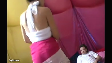 Indian honey spreads legs and gets twat sucked and fucked by stud on sofa