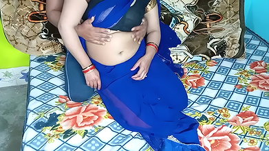 Newly Sexy Bhabhi in Blue Color Sari.