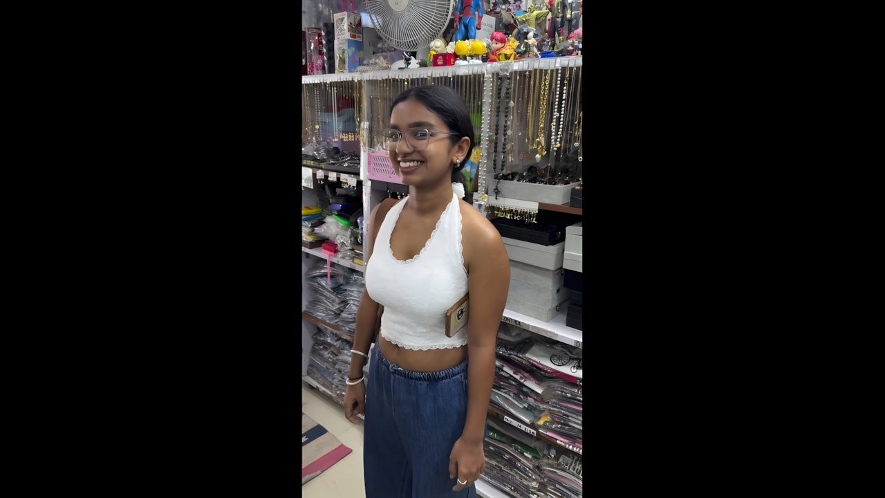 dusky girl deep big navel and boobs in white shirt2