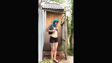 Cutie Taking Shower In Outdoor Naked
