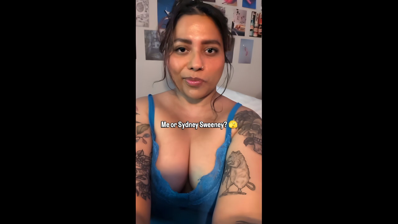 sexy cleavage in bue bra 1