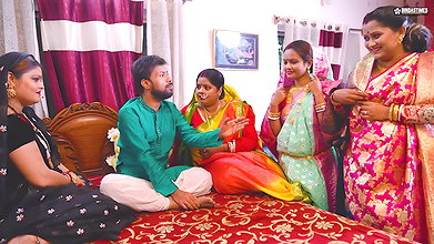Desi Indian Thirki Husband Fucks His All Four Wives at the Same Time and Cumshot on Face. Hindi Audio