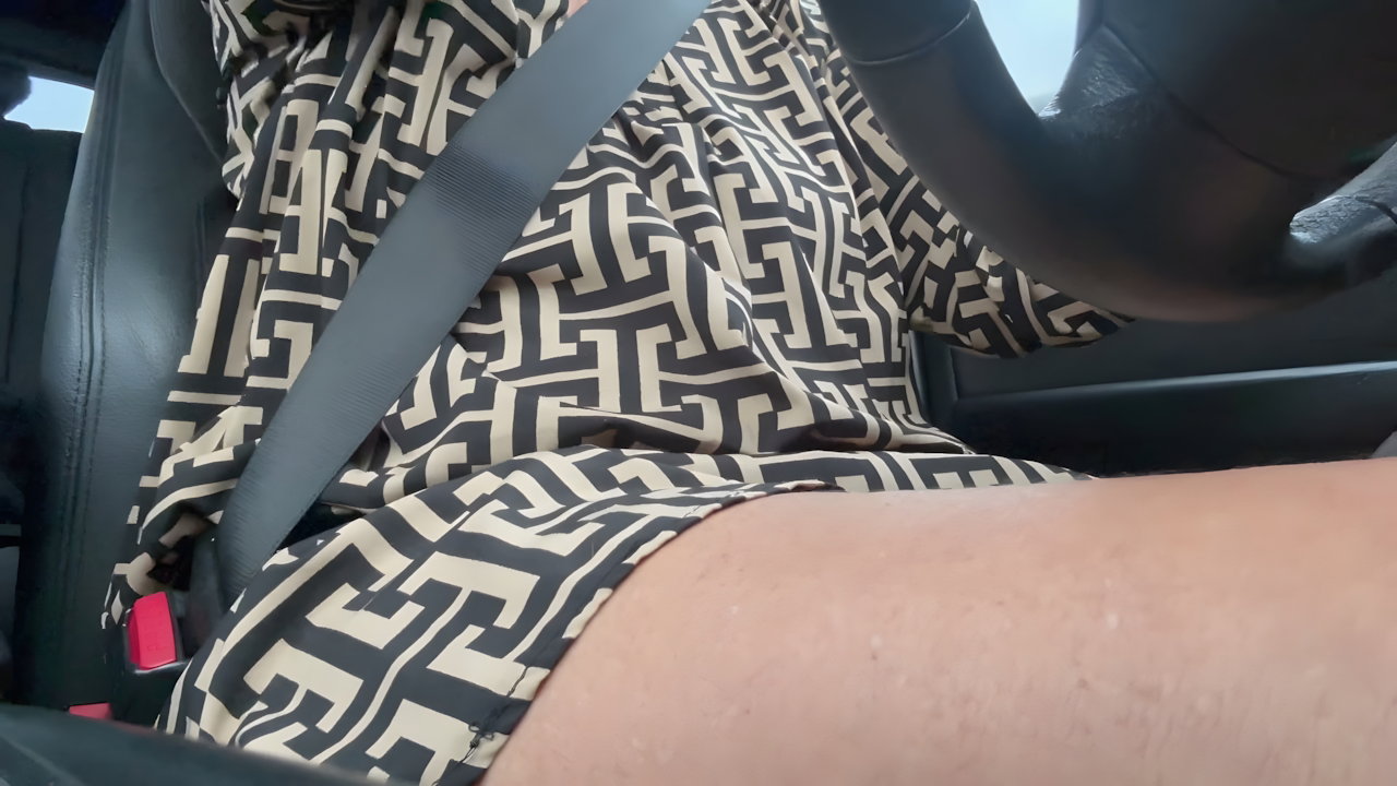 Elegant Sexy Stepmom Drives Cheerfully to Work in the Morning