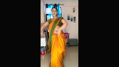 sexy homely lady dancing wide open navel in orange saree (2) 2