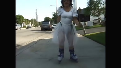 Redhead midget babe gives head to handsome dude