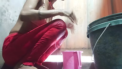 Desi bhabhi Nude bathing for her lover showing hairy black pussy and skinny ass