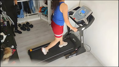 Cuckolding with a thief on a treadmill, he handcuffed me and made me his slave