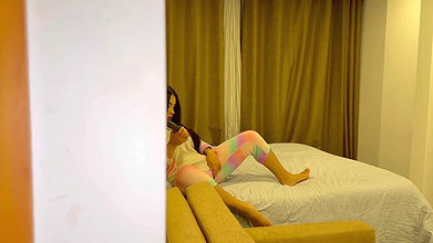 Beautiful tender girl is discovered masturbating in her pajamas by her friend and he fucks her