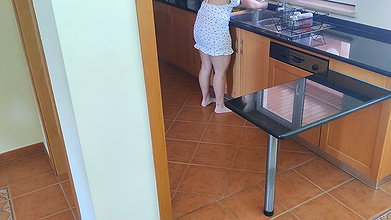 Busty step mother is fucked while cleaning the dishes machine