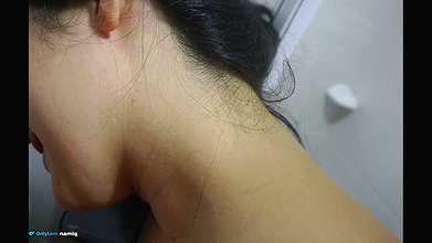couple helps their boyfriend without hands by giving him a blowjob
