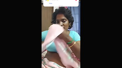 Trichy Sathana seducing sexy saree strip and blouse boobs show 2