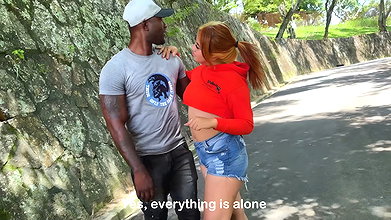 Exhibitionist couple takes a walk – she’s a horny Colombian and he’s a shameless black guy