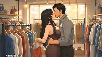 A warm meeting between the owner and the new salesgirl in the shop