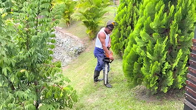 Ebony MILF Carla Morelli seduces her BBC gardener Rioc for a raw outdoor fuck at the mansion