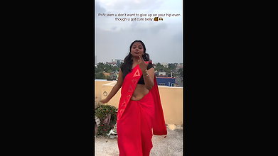 tamil dusky lady hot navel in red saree 1