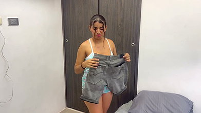 My stepsister comes into my room to jerk off to my clothes and then asks me to fuck her hard