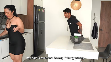 Young man asks the maid for a special favor, and she complies. – Sarah Black & Thiago lopez