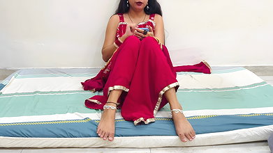 Indian Wife Video Call with Husband Seducing but Wife Cheats on a Husband While Having Sex with Devar in Hindi