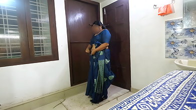 Sexy Bhabi in Blue Saree, Removing Saree to Show Here Sexy Chubby Body. Big Boss and Ass