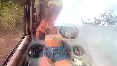 Catalina Days is caught in the car playing with her pussy