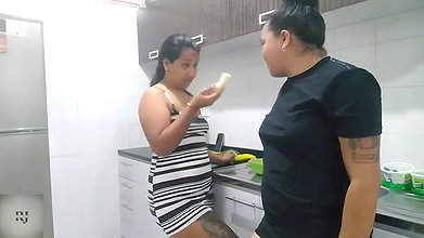 casual playing with a cucumber