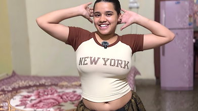 Busty Desi Babe Deep Navel and Boobs in White and Black Top My Desi