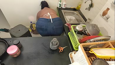 my maid getting horny while washing dishes