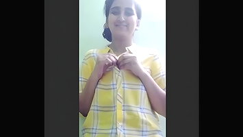 Beautful girl striping shirt and video for lover