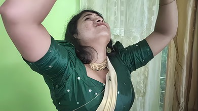 Kerala half saree BDSM hand tied on ceiling and blindfolded boobs suck of Vaishnavy by Sharun Raj,  Hands tied and blindf