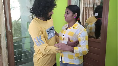 Vaishnavy shirt open and red bra show romance with Sharun Raj, Mallu couple dress open romance, Hot boobs kissing romance