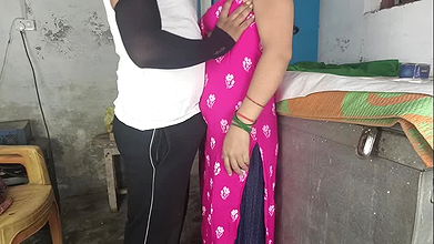 The girlfriend calls her boyfriend to the room and both of them enjoy sex while standing