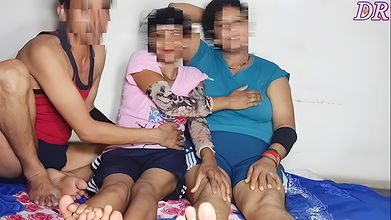 Indian desi boy getting scared to fuck two milf fati and slim bhabhis Best erotic threesome sex last in hard fucking