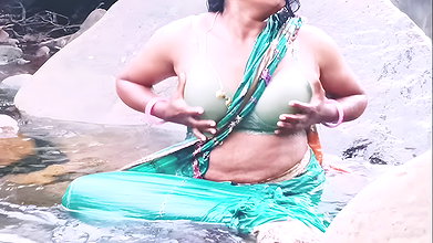 Silk aunt in the fresh air Sex in the waterfall of Telugu Dirty conversations.