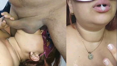 Bbw girl gives rich ball sucking and ends in sperm in her mouth