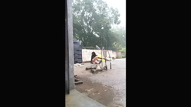 Cute desi college girl playing hard in rain boobies shake