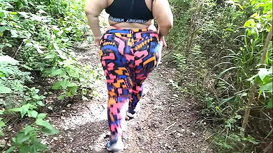 sexy walk with chubby girl in the forest
