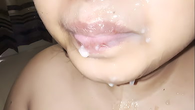 Sepson Huge cum Relese On Hot mom’s Face when he gets supper sloppy blowjob from Stepmom in Hotel on Midnight