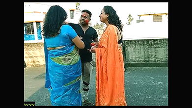 Lucky 18yrs Tamil boy hardcore sex with two Milf Bhabhi!! Best amateur threesome sex