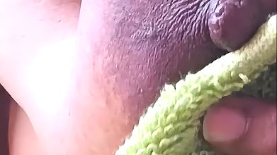 Hot nipple feeding milk close-up video
