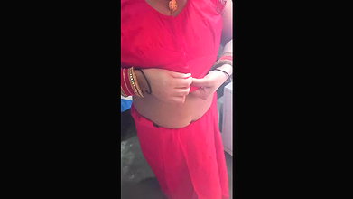Desi sister-in-law in red petticoat