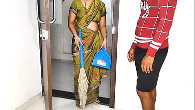 Komal was not at home, husband called the garbage man inside and started fucking at the door