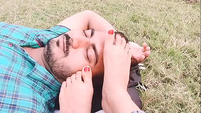 Indian Goddess feets on slave