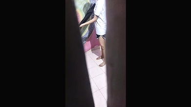 The stepbrother saw the stepsister changing the cup