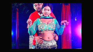 Busty girl big boobs cleavage show, navel grabbed many times, boob shake