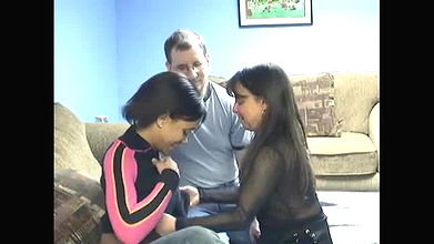 Geek Logan has banging threeosme with an ebony and his wife in bed