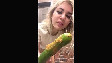 Misty Phoenix Licking a pooped cucumber